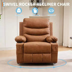Fauteuil inclinable à bascule en cuir PU avec massage et chauffage, canapé inclinable pivotant avec porte-gobelet, fauteuil à bascule pour salon, chambre, marron
