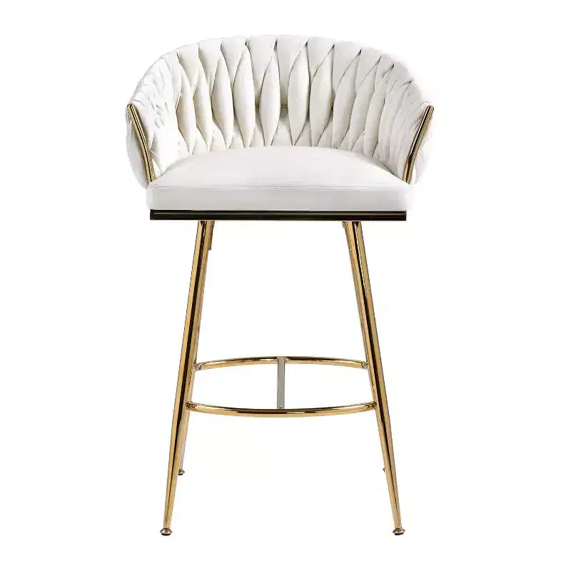 Tabouret de bar de 66 cm de hauteur de comptoir, tabouret de cuisine en velours avec dossier ondulé, base chromée dorée et repose-pieds, beige