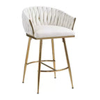 Tabouret de bar de 66 cm de hauteur de comptoir, tabouret de cuisine en velours avec dossier ondulé, base chromée dorée et repose-pieds, beige