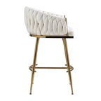 Tabouret de bar de 66 cm de hauteur de comptoir, tabouret de cuisine en velours avec dossier ondulé, base chromée dorée et repose-pieds, beige