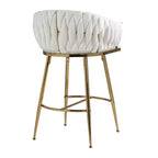 Tabouret de bar de 66 cm de hauteur de comptoir, tabouret de cuisine en velours avec dossier ondulé, base chromée dorée et repose-pieds, beige