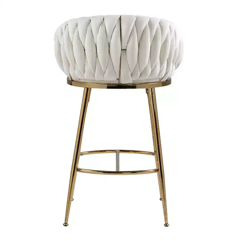 Tabouret de bar de 66 cm de hauteur de comptoir, tabouret de cuisine en velours avec dossier ondulé, base chromée dorée et repose-pieds, beige