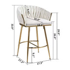 Tabouret de bar de 66 cm de hauteur de comptoir, tabouret de cuisine en velours avec dossier ondulé, base chromée dorée et repose-pieds, beige