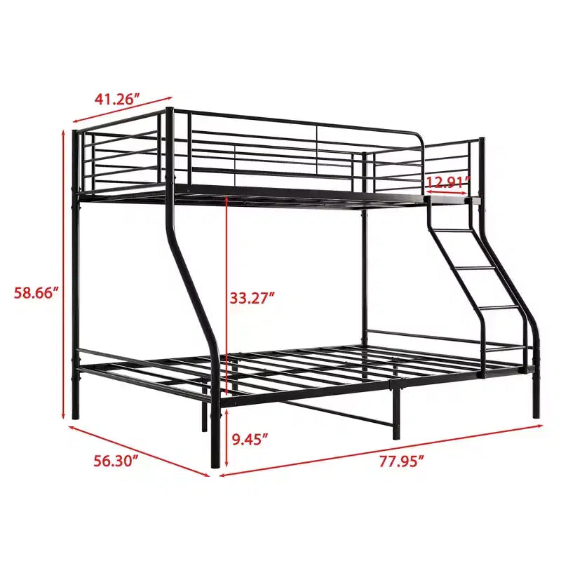 Lit superposé en métal robuste MAYEERTY Twin-Over-Full avec garde-corps amélioré et échelle inclinée pour chambre et dortoir
