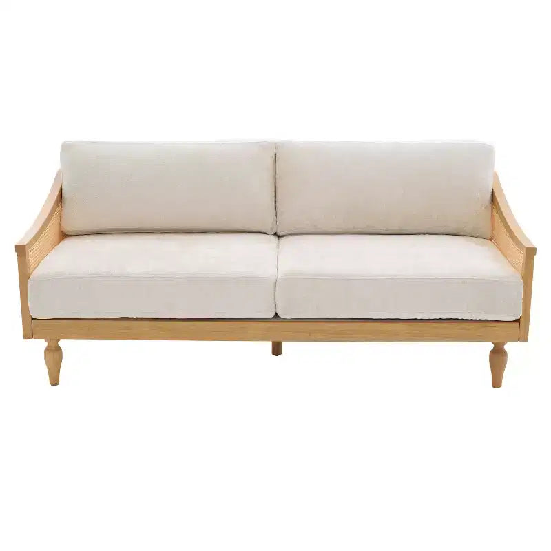 Christopher Knight Home Sachiko Canapé 2 Places Moderne du Milieu du Siècle 70,9" en Bois d'Hévéa et Chenille avec Accoudoirs en Rotin