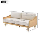 Christopher Knight Home Sachiko Canapé 2 Places Moderne du Milieu du Siècle 70,9" en Bois d'Hévéa et Chenille avec Accoudoirs en Rotin