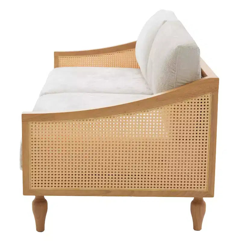 Christopher Knight Home Sachiko Canapé 2 Places Moderne du Milieu du Siècle 70,9" en Bois d'Hévéa et Chenille avec Accoudoirs en Rotin