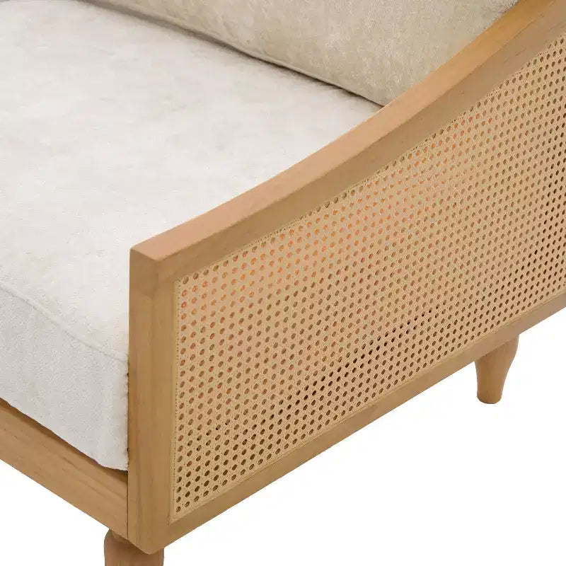 Christopher Knight Home Sachiko Canapé 2 Places Moderne du Milieu du Siècle 70,9" en Bois d'Hévéa et Chenille avec Accoudoirs en Rotin