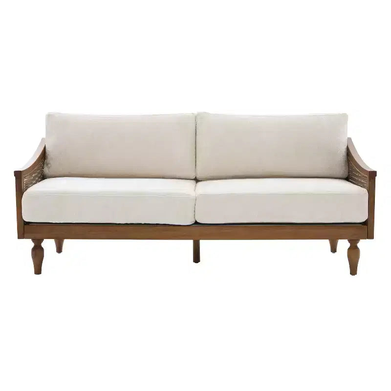 Christopher Knight Home Sachiko Canapé 2 Places Moderne du Milieu du Siècle 70,9" en Bois d'Hévéa et Chenille avec Accoudoirs en Rotin