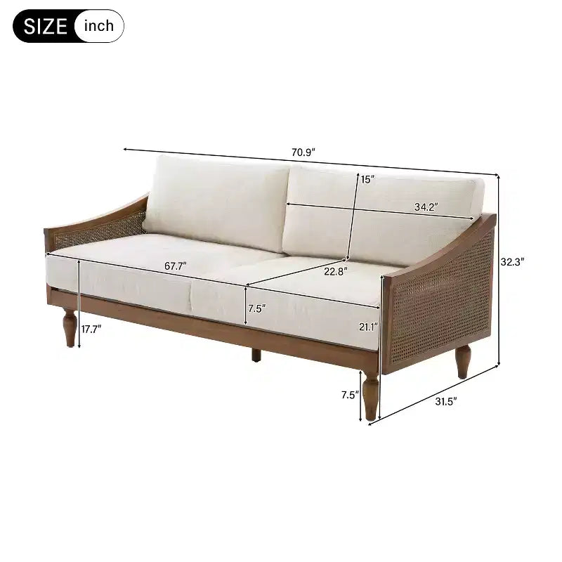 Christopher Knight Home Sachiko Canapé 2 Places Moderne du Milieu du Siècle 70,9" en Bois d'Hévéa et Chenille avec Accoudoirs en Rotin