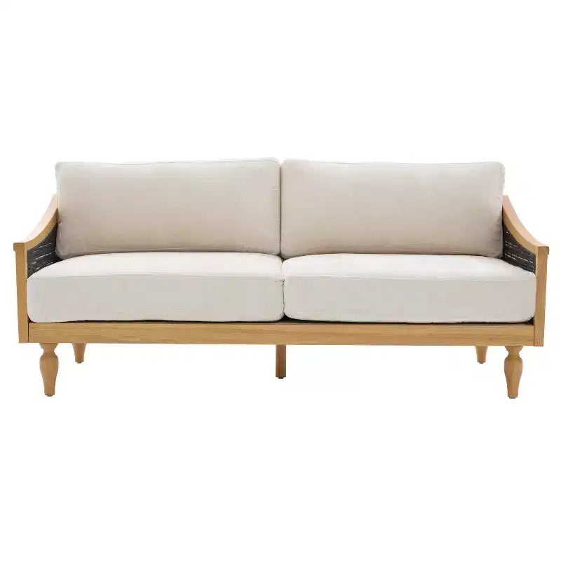 Christopher Knight Home Sachiko Canapé 2 Places Moderne du Milieu du Siècle 70,9" en Bois d'Hévéa et Chenille avec Accoudoirs en Rotin