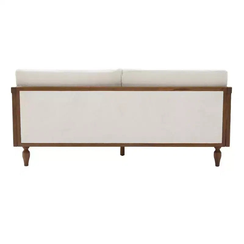 Christopher Knight Home Sachiko Canapé 2 Places Moderne du Milieu du Siècle 70,9" en Bois d'Hévéa et Chenille avec Accoudoirs en Rotin