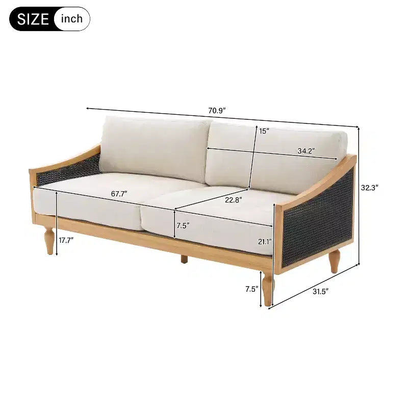 Christopher Knight Home Sachiko Canapé 2 Places Moderne du Milieu du Siècle 70,9" en Bois d'Hévéa et Chenille avec Accoudoirs en Rotin