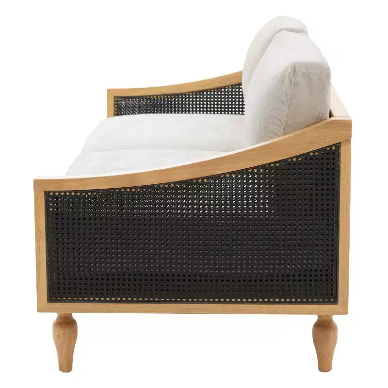 Christopher Knight Home Sachiko Canapé 2 Places Moderne du Milieu du Siècle 70,9" en Bois d'Hévéa et Chenille avec Accoudoirs en Rotin