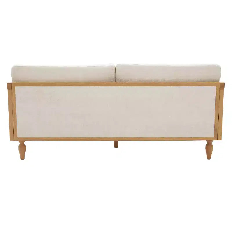 Christopher Knight Home Sachiko Canapé 2 Places Moderne du Milieu du Siècle 70,9" en Bois d'Hévéa et Chenille avec Accoudoirs en Rotin
