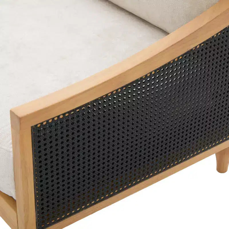 Christopher Knight Home Sachiko Canapé 2 Places Moderne du Milieu du Siècle 70,9" en Bois d'Hévéa et Chenille avec Accoudoirs en Rotin