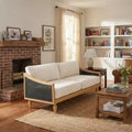 Christopher Knight Home Sachiko 70.9 Mid-Century Modern 2-Seater Rubberwood Chenille Upholstered Sofa with Rattan Armrests