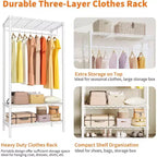 Portant à vêtements métallique robuste Acekool avec étagères, organisateur de vêtements réglable et tringle, rangement de placard autoportant pour chambre à coucher, dortoir