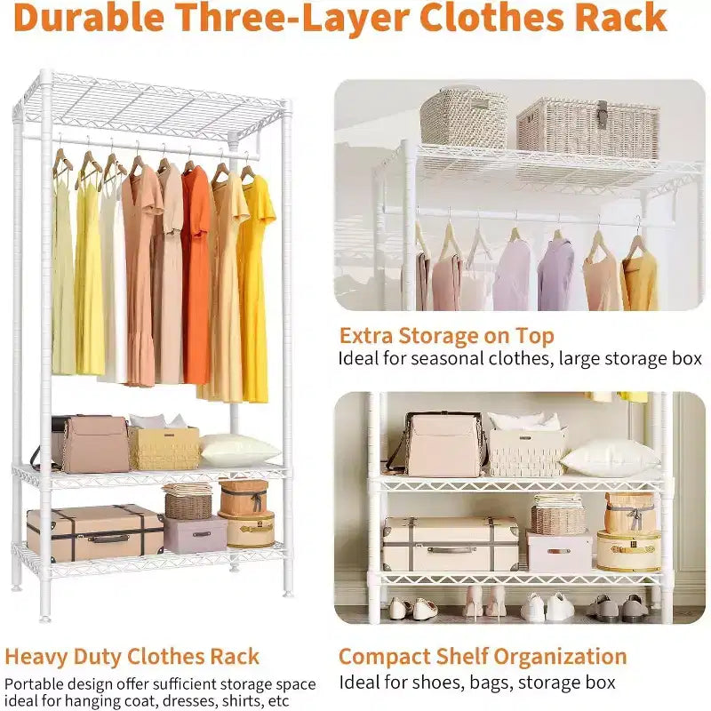 Portant à vêtements métallique robuste Acekool avec étagères, organisateur de vêtements réglable et tringle, rangement de placard autoportant pour chambre à coucher, dortoir