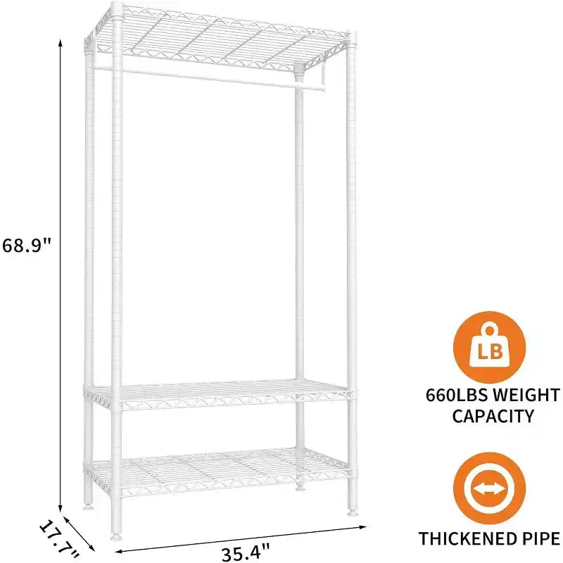 Portant à vêtements métallique robuste Acekool avec étagères, organisateur de vêtements réglable et tringle, rangement de placard autoportant pour chambre à coucher, dortoir