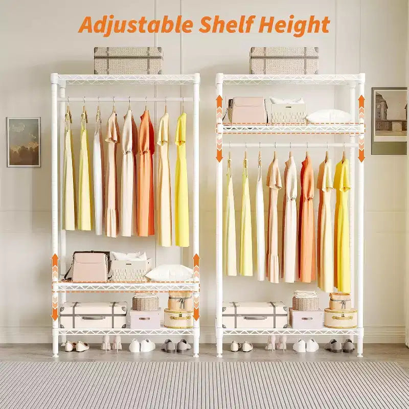 Portant à vêtements métallique robuste Acekool avec étagères, organisateur de vêtements réglable et tringle, rangement de placard autoportant pour chambre à coucher, dortoir
