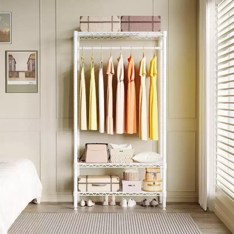 Portant à vêtements métallique robuste Acekool avec étagères, organisateur de vêtements réglable et tringle, rangement de placard autoportant pour chambre à coucher, dortoir