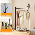 Portant à Vêtements, Penderie Métallique avec 5 Crochets Latéraux, Étagère Inférieure et Roues Verrouillables pour Chambre, Couloir, Magasins de Vêtements