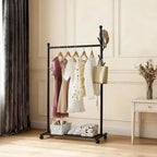 Portant à Vêtements, Penderie Métallique avec 5 Crochets Latéraux, Étagère Inférieure et Roues Verrouillables pour Chambre, Couloir, Magasins de Vêtements