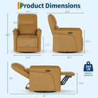 Fauteuil inclinable pivotant à 360° Acekool, en similicuir PU, avec fonction bascule et support lombaire réglable, pour salon et chambre à coucher, marron