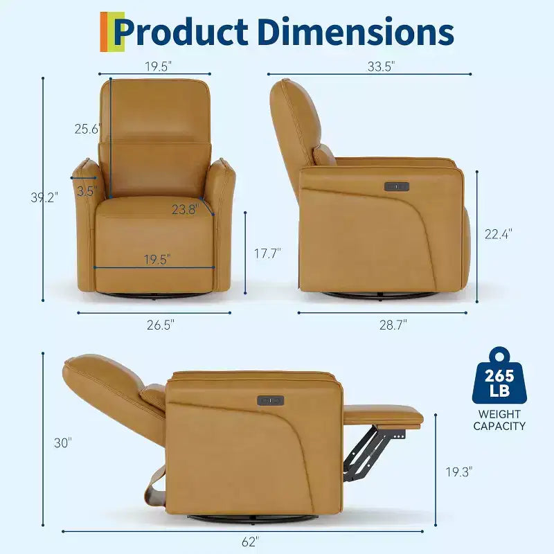 Fauteuil inclinable pivotant à 360° Acekool, en similicuir PU, avec fonction bascule et support lombaire réglable, pour salon et chambre à coucher, marron
