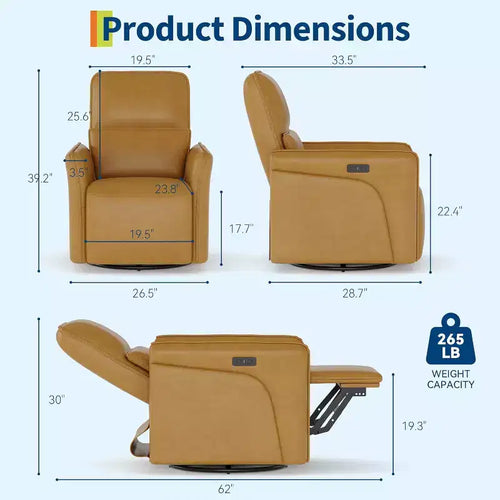 Fauteuil inclinable pivotant à 360° Acekool, en similicuir PU, avec fonction bascule et support lombaire réglable, pour salon et chambre à coucher, marron