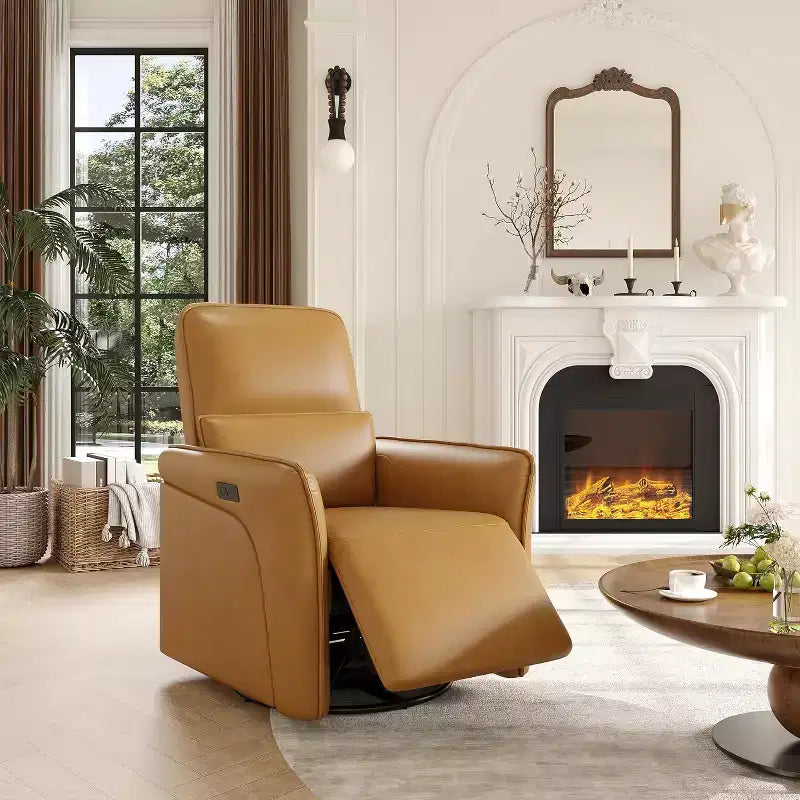 Fauteuil inclinable pivotant à 360° Acekool, en similicuir PU, avec fonction bascule et support lombaire réglable, pour salon et chambre à coucher, marron