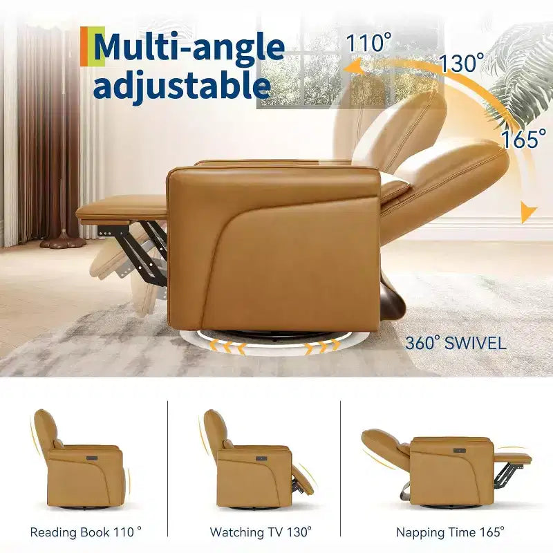 Fauteuil inclinable pivotant à 360° Acekool, en similicuir PU, avec fonction bascule et support lombaire réglable, pour salon et chambre à coucher, marron