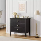 Commode à 3 tiroirs cannelés noirs Acekool, commode moderne à texture verticale, poignées métalliques, pour chambre à coucher, salon, entrée