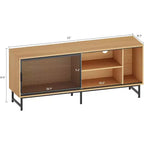 Meuble TV industriel Acekool avec portes coulissantes en maille métallique, meuble en bois moderne, pieds en métal, gestion des câbles, pour salon