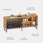 Meuble TV industriel Acekool avec portes coulissantes en maille métallique, meuble en bois moderne, pieds en métal, gestion des câbles, pour salon