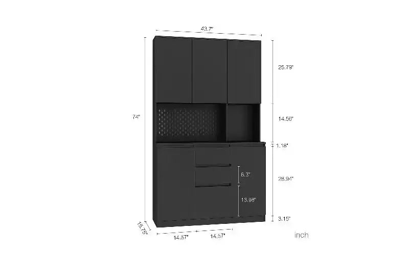 TUYOHW Buffet autoportant avec vaisselier, armoire de garde-manger à 6 portes, armoire polyvalente et meuble de rangement de cuisine avec station de charge