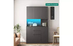 TUYOHW Buffet autoportant avec vaisselier, armoire de garde-manger à 6 portes, armoire polyvalente et meuble de rangement de cuisine avec station de charge