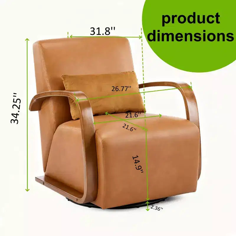 Fauteuil d'appoint pivotant à 360° avec accoudoirs incurvés en bois massif, chaise d'appoint rembourrée moderne du milieu du siècle pour salon ou coin lecture-Panipeachy