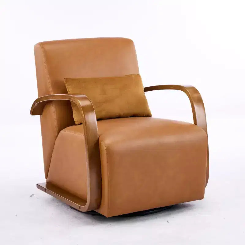 Fauteuil d'appoint pivotant à 360° avec accoudoirs incurvés en bois massif, chaise d'appoint rembourrée moderne du milieu du siècle pour salon ou coin lecture-Panipeachy