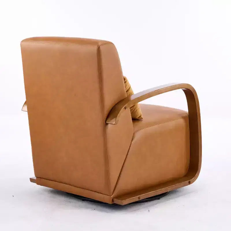 Fauteuil d'appoint pivotant à 360° avec accoudoirs incurvés en bois massif, chaise d'appoint rembourrée moderne du milieu du siècle pour salon ou coin lecture-Panipeachy