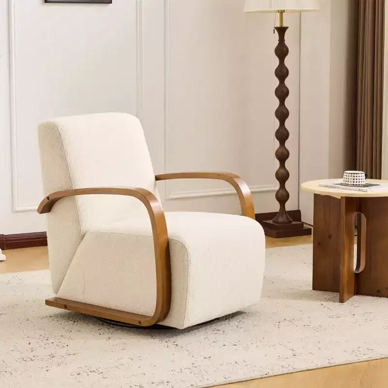 Fauteuil d'appoint pivotant à 360° avec accoudoirs incurvés en bois massif, chaise d'appoint rembourrée moderne du milieu du siècle pour salon ou coin lecture-Panipeachy
