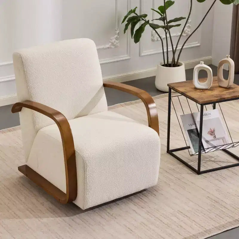 Fauteuil d'appoint pivotant à 360° avec accoudoirs incurvés en bois massif, chaise d'appoint rembourrée moderne du milieu du siècle pour salon ou coin lecture-Panipeachy