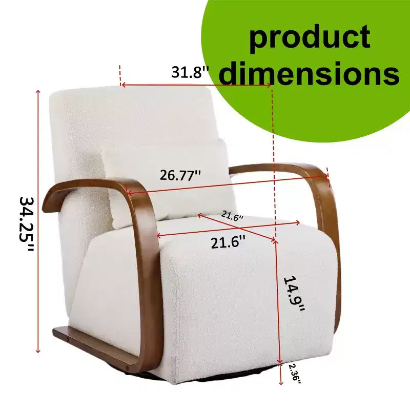 Fauteuil d'appoint pivotant à 360° avec accoudoirs incurvés en bois massif, chaise d'appoint rembourrée moderne du milieu du siècle pour salon ou coin lecture-Panipeachy