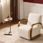 360 Swivel Accent Chair with Solid Wood Curved Arms, Mid-Century Modern Upholstered Side Chair for Living Room or Reading Nook-Panipeachy