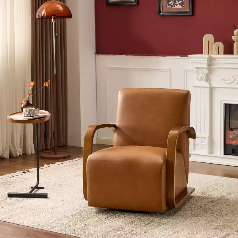 Fauteuil d'appoint pivotant à 360° avec accoudoirs incurvés en bois massif, chaise d'appoint rembourrée moderne du milieu du siècle pour salon ou coin lecture-Panipeachy