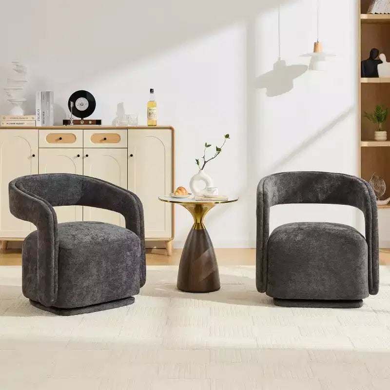 Fauteuil d'appoint pivotant moderne avec dossier incurvé et revêtement en chenille, fauteuil baril pivotant à 360° pour salon ou appartement - Panipeachy