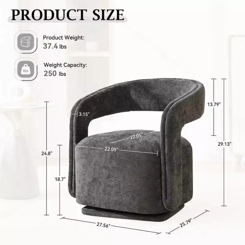 Fauteuil d'appoint pivotant moderne avec dossier incurvé et revêtement en chenille, fauteuil baril pivotant à 360° pour salon ou appartement - Panipeachy