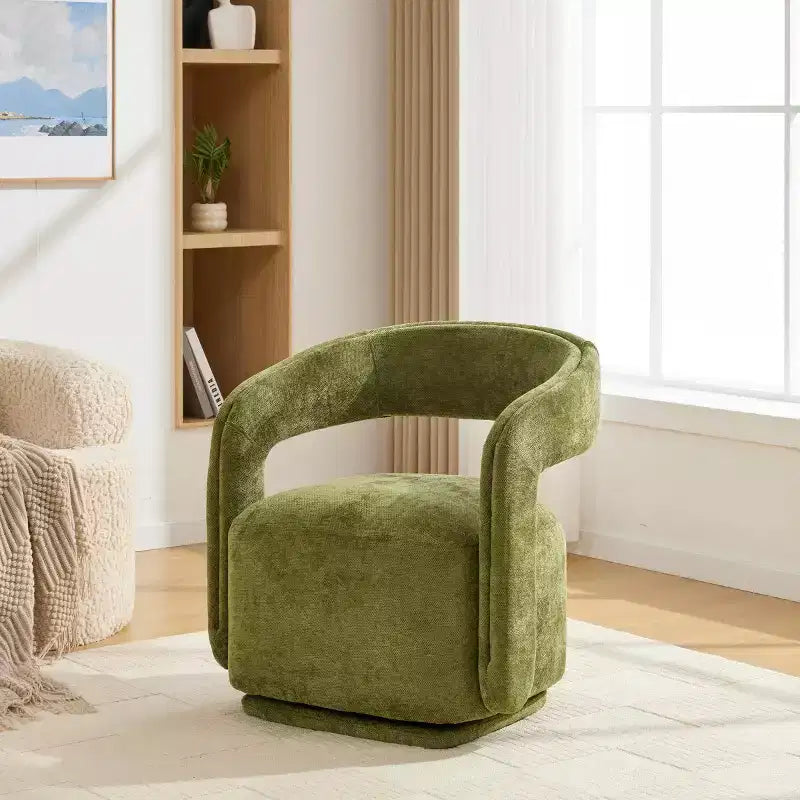 Fauteuil d'appoint pivotant moderne avec dossier incurvé et revêtement en chenille, fauteuil baril pivotant à 360° pour salon ou appartement - Panipeachy