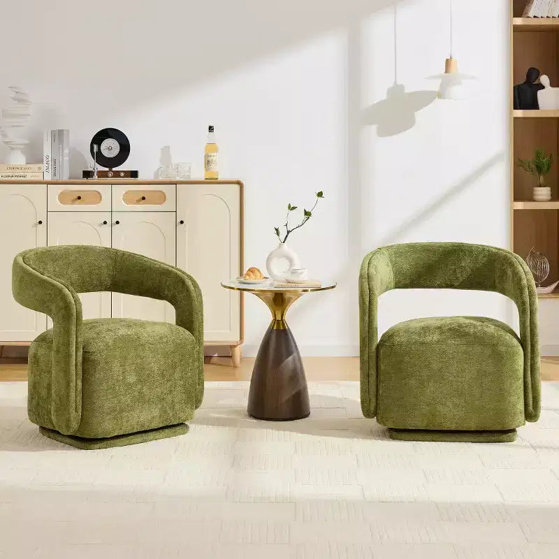 Fauteuil d'appoint pivotant moderne avec dossier incurvé et revêtement en chenille, fauteuil baril pivotant à 360° pour salon ou appartement - Panipeachy